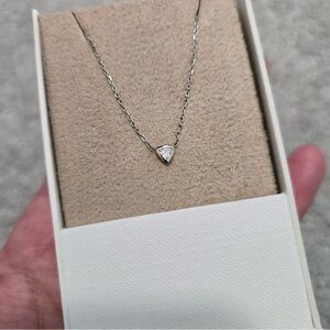 Vrai 14kt white gold knife edge bezel set trillion cut diamond 18” necklace